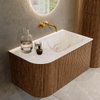 MONDIAZ KURVE-DLUX 85cm Meuble salle de bain avec module 25 G - couleur Walnut - 1 tiroir - 1 porte - vasque CLOUD droite - sans trou de robinet - couleur Frappe SW1137436