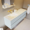 Mondiaz VICA-DLUX ensemble de meuble de salle de bain - 150cm - meuble sous-vasque argile - 4 tiroirs - lavabo encastré nuage gauche - sans trous de robinet - version haute de 60cm - opalo SW1086542