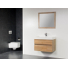 BRAUER Natural Wood Meuble avec miroir 80cm suspendu Grey Oak avec vasque Blanc 1 trou pour robinetterie SW2736