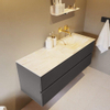 Mondiaz VICA-DLUX ensemble de meuble de salle de bain - 130cm - meuble sous-vasque gris foncé - 2 tiroirs - lavabo encastré cloud droite - sans trous de robinet - version haute de 60cm - ostra SW1087321