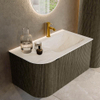 Mondiaz KURVE-DLUX Ensemble de meuble de salle de bains - 85x46x40cm - 1 tiroir - 1 porte - lavabo solid surface - droit - 1 trou de robinet - Shadow SW1414434