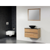 Saniclass Natural Wood Meuble salle de bain avec miroir 80cm suspendu Grey Oak avec vasque à poser Noir SW17564