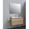 Basic Bella Meuble avec lavabo céramique avec 1 trou de robinet avec miroir 100x55x46cm Flat Pack Chêne SW538700