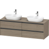 Duravit Ketho.2 Wastafelonderbouwkast - inclusief consoleplaat - met 4 laden - voor dubbele waskommen - 160x55x56.8cm - met handgrepen antraciet - eiken terra mat SW772057