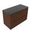 Saniclass Holz Pure Badkamermeubelset - 100x45x63cm - Noche basalten wastafelblad gepolijst (zwart) - zonder kraangat - 2 lades - mat walnut pure (hout) SW1478559