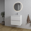Adema Chaci Ensemble de meuble - 60x46x57cm - 1 vasque en céramique blanche - 1 trou de robinet - 2 tiroirs - miroir rond avec éclairage - blanc mat SW816206