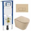 QeramiQ Dely Ensemble WC - 36,3x51,7cm - cuvette à fond creux - sans bride - réservoir encastré Geberit UP720 - abattant WC à fermeture amortie - plaque de commande beige - boutons rectangulaires - beige mat SW1426544