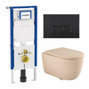 QeramiQ Dely Swirl Toiletset - 36.3x51.7cm - Geberit UP720 Duofix Sigma inbouwreservoir - 35mm zitting - mat zwarte bedieningsplaat - rechthoekige knoppen - mat beige SW1414004