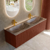 MONDIAZ KURVE-DLUX Meuble de salle de bains 140 cm couleur Ruby avec 2 tiroirs et 0 porte. Lavabo STOR SMALL Double 2 trous de robinet Oza. SW1432837