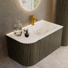 Mondiaz KURVE-DLUX Ensemble de meuble salle de bain - 85x46x40cm - 1 tiroir - 1 porte - lavabo en solid surface - droite - 1 trou de robinet - Shadow SW1414324
