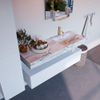 Mondiaz ALAN-DLUX Ensemble de meuble - 130cm - meuble Talc mat - 1 tiroir - Lavabo Cloud Glace suspendu - vasque Droite - 1 trou de robinet SW805008