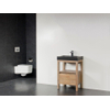 Saniclass Natural Wood Set de meubles 80cm Grey Oak avec lavabo en pierre naturelle Black Spirit 1 trou pour robinetterie sans miroir SW9155