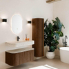 MONDIAZ THOR-DLUX 100cm badmeubel ronding links + rechts kleur Walnut met 1 lade en 2 deuren. Vrijhangende wastafel CLOUD Midden 1 kraangat kleur Nata. SW1467503