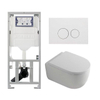 QeramiQ Dely Swirl Ensemble WC- 36.3x51.7cm - Réservoir encastré Geberit UP320 - Abattant 35mm - Plaque de commande en métal blanc mat - Boutons ronds - blanc brillant SW1138651