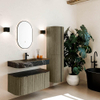MONDIAZ THOR-DLUX 100cm meuble de salle de bains arrondi gauche + droite couleur Shadow avec 1 tiroir et 2 portes. Vasque suspendue CLOUD Milieu 1 trou de robinet couleur Lava. SW1467583
