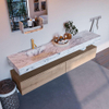Mondiaz ALAN-DLUX Ensemble de meuble - 200cm - meuble Washed Oak mat - 2 tiroirs - Lavabo Cloud Glace suspendu - vasque Gauche - 1 trou de robinet SW808862
