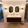 Mondiaz CIRO-DLUX Ensemble de meubles de salle de bains - 140x45x50cm - Plan vasque solid surface Frappe - 2 vasques double - sans trous de robinet - 4 tiroirs - Noyer SW1530111