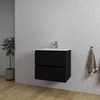 Saniclass Chaci Meuble de salle de bain - 60x45x55cm - lavabo en céramique brillant blanc - 1 vasque - 1 trou de robinet - 2 tiroirs - noir mat SW721285