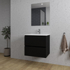Saniclass Chaci Meuble de salle de bain - 60x46x55cm - lavabo en céramique blanc - 1 vasque - 1 trou de robinet - 2 tiroirs - miroir rectangulaire - noir mat SW816515