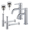 FortiFura Calvi Kit robinet lavabo - pour double vasque - robinet bas - bonde clic clac - siphon design - Chrome brillant SW915320