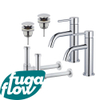 FugaFlow Eccelente Sobrado Slim Kit robinet lavabo - pour double vasque - robinet bas - bonde clic clac - siphon design - Chrome brillant SW1124410