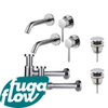 FugaFlow Eccelente Sobrado Slim Kit robinet lavabo - pour double vasque - robinet rehaussé - bonde clic clac - siphon design bas - Chrome brillant SW1124404