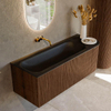 MONDIAZ KURVE 125cm Meuble salle de bain avec module 25 D - couleur Walnut - 1 tiroir - 1 porte - vasque BIG MEDIUM gauche - sans trous de robinet - Urban SW1138477