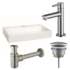FortiFura Fuente Pack Lave-mains - 38x7x24cm - 1 trou de robinet - céramique - robinet Inox - Blanc SW1111475