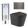 QeramiQ Dely Toiletset - 36.3x51.7cm - diepspoel - rimless - Geberit UP720 inbouwreservoir - softclose toiletzitting - gunmetal bedieningsplaat - rechtehoekige knoppen - zwart mat SW1428339