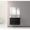 Adema Prime Balance Ensemble de meuble - 80x55x45cm - 1 vasque rectangulaire en céramique Blanc - 1 trou de robinet - 2 tiroirs - avec miroir rectangulaire - Noir mat SW916162