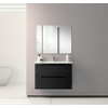 Saniclass Prime Balance Meuble de salle de bain - 80x55x45cm - 1 vasque rectangulaire en céramique blanc - 1 trou de robinet - 2 tiroirs - miroir rectangulaire - noir mat SW916162