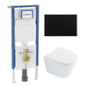 QeramiQ Dely Toiletset - 36.3x51.7cm - diepspoel - rimless - Geberit UP720 inbouwreservoir - softclose toilet zitting 35 mm - kunststof mat zwarte bedieningsplaat - ronde knoppen - wit glans SW1428173