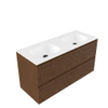 Saniclass Holz Atelier Ensemble meuble de salle de bains - 120x45x61.5cm - lavabo Flow en solid surface blanc - 2 vasques - sans trous de robinetterie - 2 tiroirs - noyer pure mat (bois) SW1478409