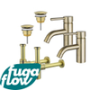 FugaFlow Eccelente Sobrado Kit robinet lavabo - pour double vasque - robinet bas - bonde non-obturable - siphon design - Laiton brossé PVD SW1124229