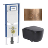 QeramiQ Dely Swirl Pack WC - 36,3x51,7cm - réservoir encastré Geberit UP720 - assise de 35mm - plaque de commande en cuivre - boutons ronds - noir mat SW1413963