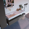 Mondiaz ALAN-DLUX Ensemble de meuble - 130cm - meuble Dark grey mat - 2 tiroirs - Lavabo Cloud Glace suspendu - vasque Gauche - 0 trous de robinet SW805366