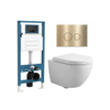 QeramiQ Dely Swirl Compact Ensemble WC - réservoir encastré QeramiQ flush - abattant 25 mm - plaque de commande métallique laiton brossé (or) - boutons ronds - blanc brillant SW1590607