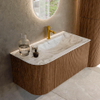 MONDIAZ KURVE-DLUX 95cm Meuble salle de bain avec module 25 G - couleur Walnut - 1 tiroir - 1 porte - vasque BIG SMALL droite - 1 trou de robinet - couleur Glace SW1138040