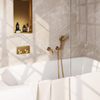 BRAUER Gold Edition mitigeur de bain encastré thermostatique - boutons poussoirs SET 04 - bec - douchette 3 jets - flexible de douche - coude de raccordement mural - or brossé PVD SW925649