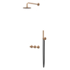 IVY Concord Ensemble de douche de tête - encastré - symétrique - 2 robinets d'arrêt - bras mural 40 cm - douche de tête medium 20 cm - support avec sortie - flexible de douche 150 cm - douchette à main modèle barre - RVS316 - cuivre brossé mat PVD SW1032024