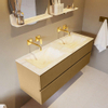 Mondiaz VICA-DLUX ensemble de meuble de salle de bain - 130cm - meuble sous-vasque oro - 4 tiroirs - lavabo encastré cloud double - sans trous de robinet - miroir modèle spot - version XL 60cm de haut - ostra SW1098372