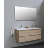Basic Bella Meuble salle de bains avec lavabo céramique avec miroir et éclairage Blanc 120x55x46cm 2 trous de robinet Chêne SW491849