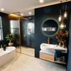 MONDIAZ RIVA Ensemble de meuble salle de bain - 100x50x30cm - 1 tiroir - MDF Chêne blanchi mat - push to open - 1 trou de robinet - lavabo à gauche - solid surface talc SW702365