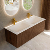 MONDIAZ KURVE 120cm Meuble salle de bain - couleur Walnut - 1 tiroir - vasque CLOUD double - 2 trous de robinet - Talc SW1138356