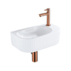 QeramiQ Blend Ensemble de lavabo - 40x21.5x12cm - droite - nervuré - demi-rond - 1 trou de robinet - céramique - robinet de lavabo cuivre brossé - bonde - siphon abaissé - blanc brillant SW1233039