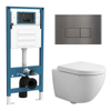 QeramiQ Dely Swirl Compact Toiletset - inbouwreservoir QeramiQ flush - 25mm zitting - metalen bedieningsplaat gunmetal - rechthoekige knoppen - glans wit SW1590606