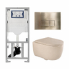 QeramiQ Dely Swirl Ensemble WC- 36.3x51.7cm - Réservoir encastré Geberit UP320 - Abattant de 35mm d'épaisseur - Plaque de commande en laiton brossé - Boutons rectangulaires - Beige SW1138589