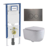 QeramiQ Dely Swirl Toiletset - 36.3x51.7cm - Geberit UP720 Duofix Sigma inbouwreservoir - slim zitting - gunmetal bedieningsplaat - ronde knoppen - wit glans SW1414003