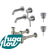 FugaFlow Eccelente Sobrado Slim Kit robinet lavabo - pour double vasque - robinet rehaussé - bonde non-obturable - siphon design bas - Inox brossé PVD SW1124424