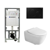 Villeroy et Boch Subway 2.0 Pack WC encastrable avec cuvette murale à fond creux, abattant Slimseat et plaque de commande noir SW47075